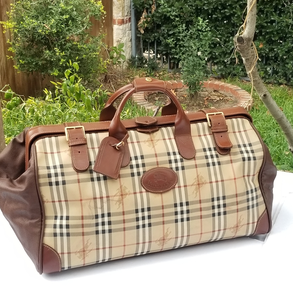 Rare Vintage Burberry Haymarket Gentleman Doctor style boston Travel Duffle bag - Picture 6 of 16